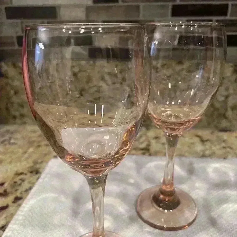 Vintage Cristar Versalles Wine Goblets - Pink‎ Rose - 7.75” Tall 10oz (Set of 4)